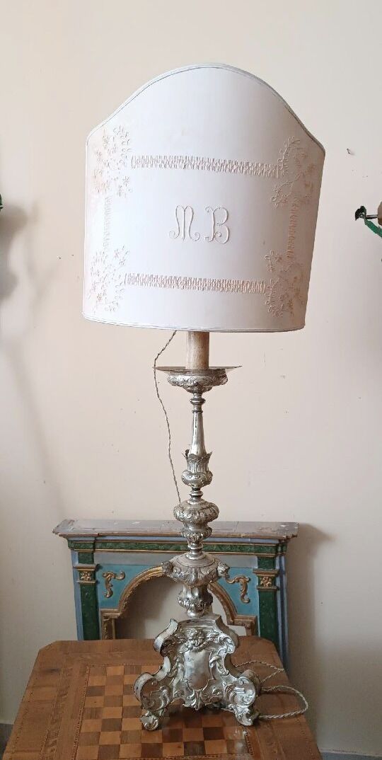 Antique Silver Metal Chandelier, Lamp