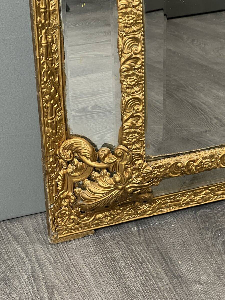 Large antique gilded metal mirror, 19th century