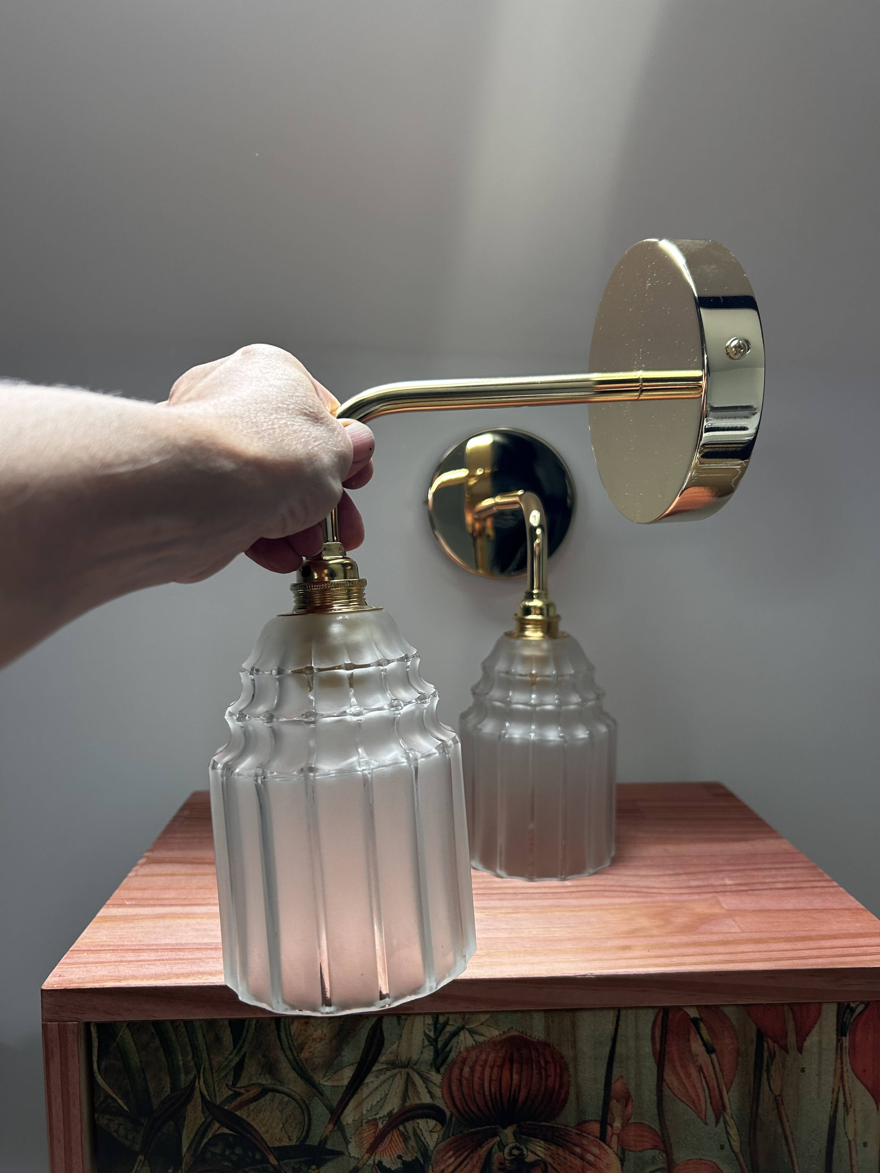 Duo of Art Deco tulip wall lights