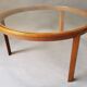 Round bass table in oak and glass, 50s