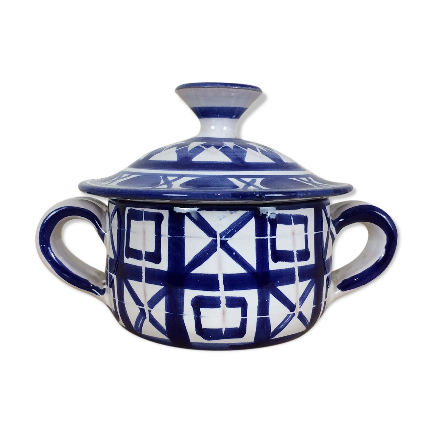 Bonbonnière sucrier Robert Picault, blue ceramic