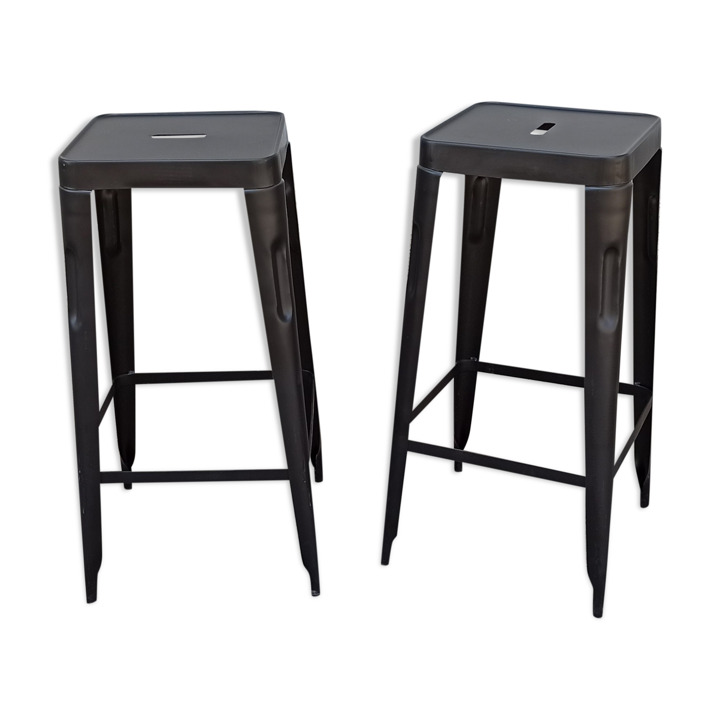 Pair of black metal stools
