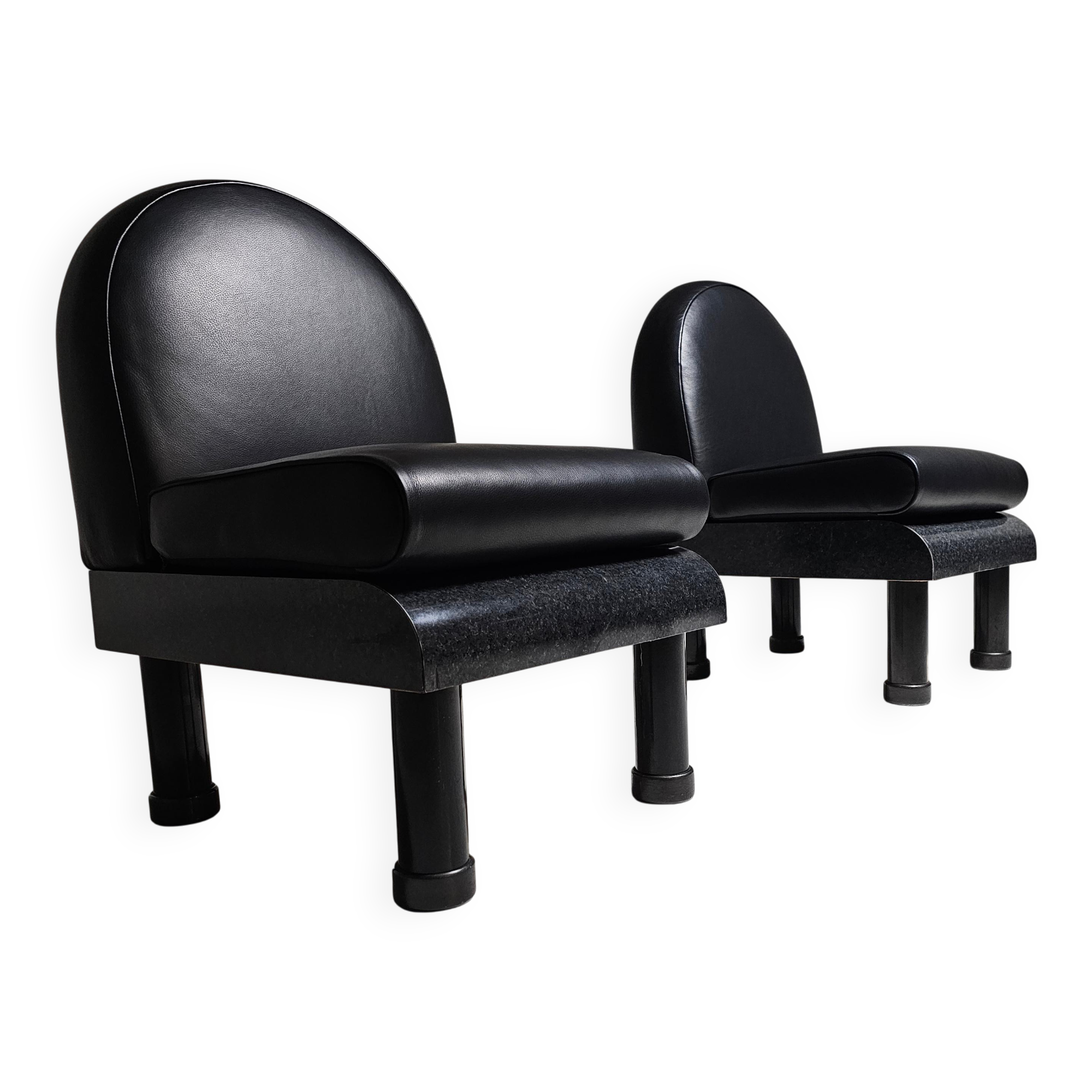 Black leather loungers , 1980.