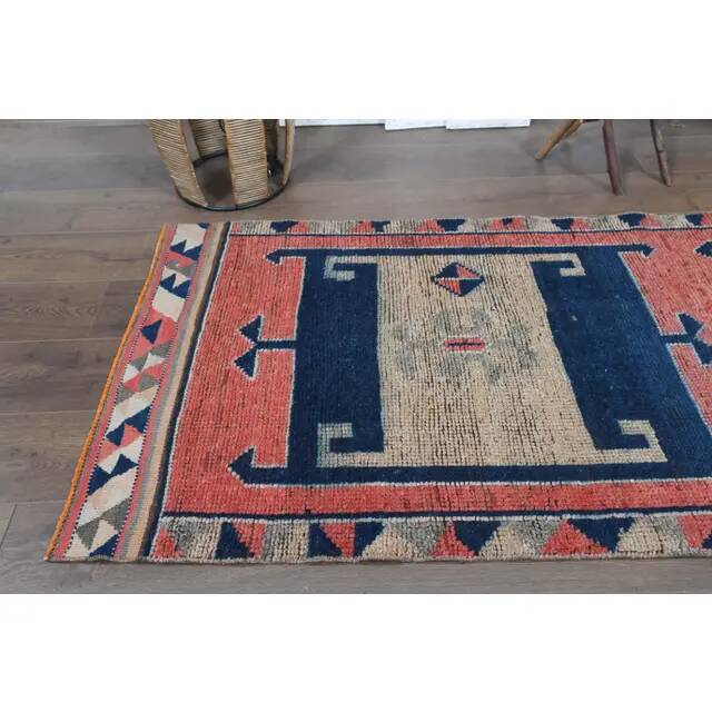 1970s Turkish Oushak Handmade Wool Cotton Pink Runner Rug 90x333
