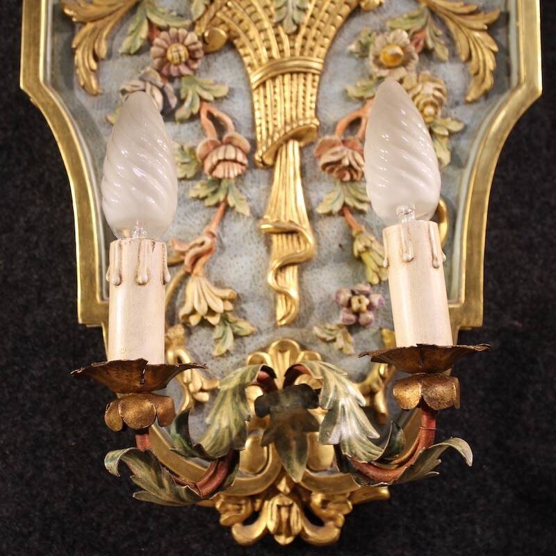 Pair of lacquered and gilded Italian Louis XVI style wall lamps