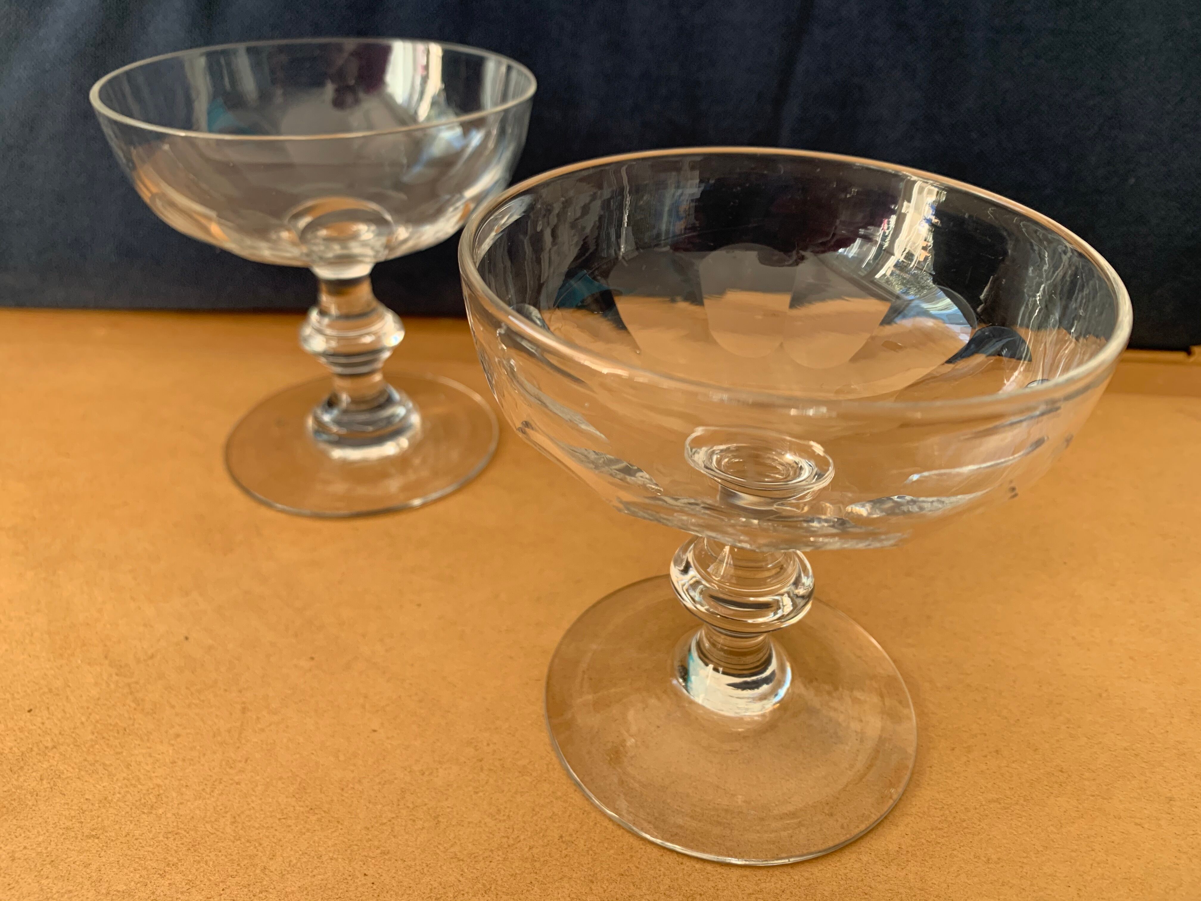 Pair of old crystal champagne glasses
