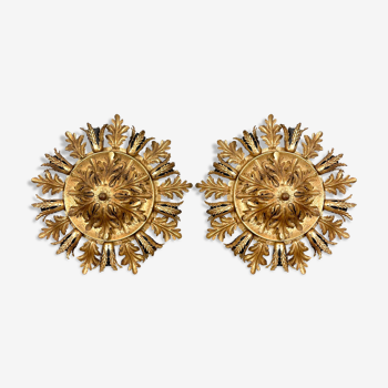 Ensemble de deux plafonniers à fleurs Vintage golden banci Firenze grand