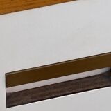 1970s chest of drawers in oak, brass and off-white veneer