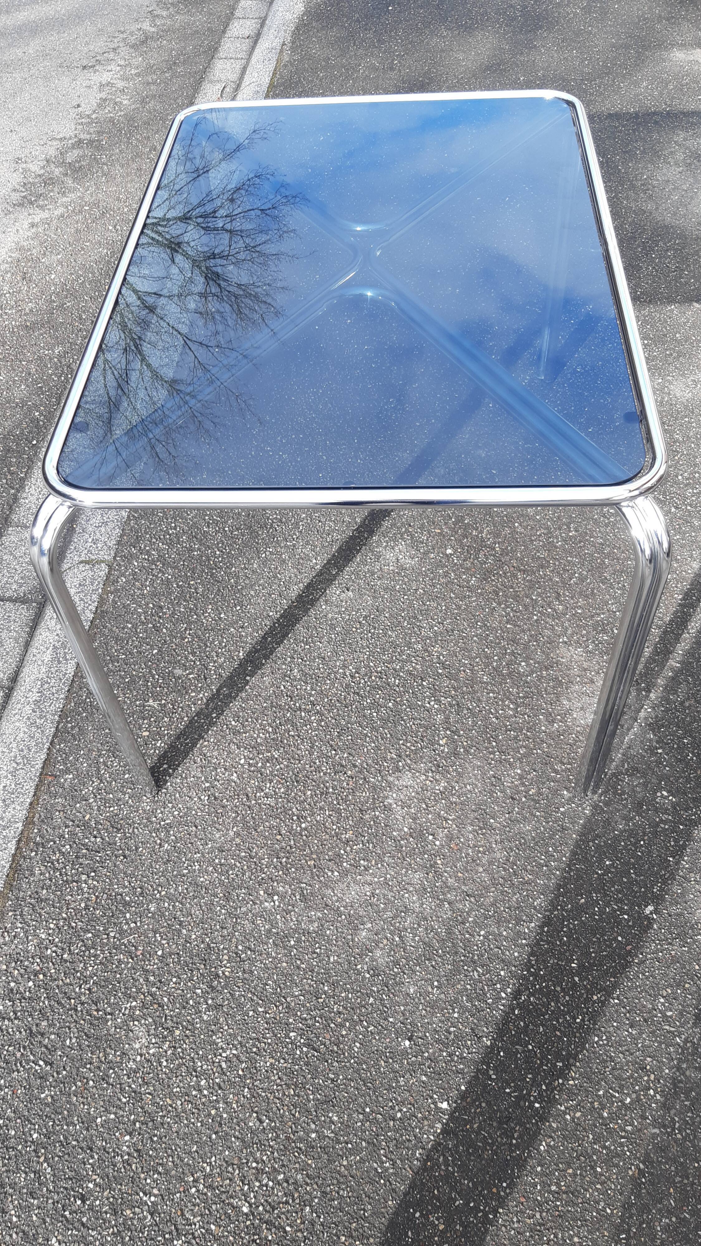 Smoked glass table and chrome space age 1975