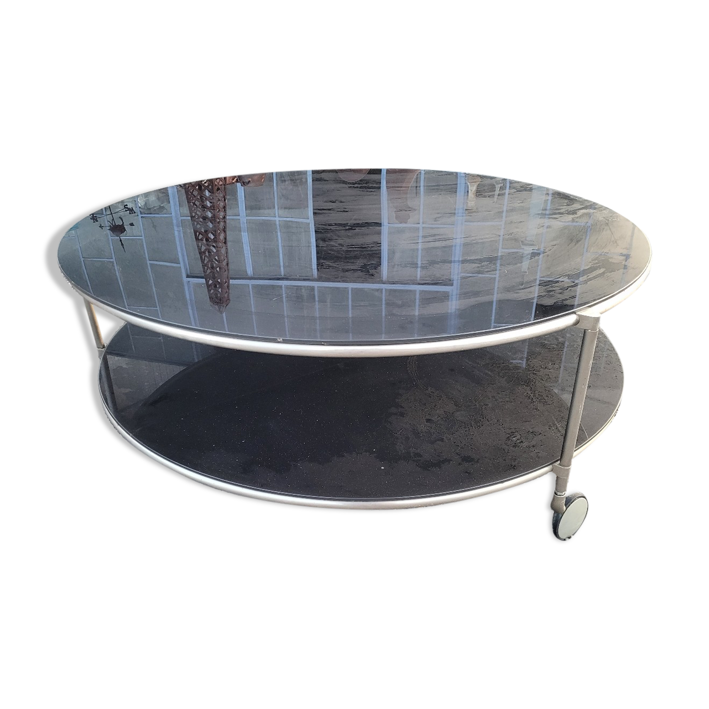Round coffee table top in black glass