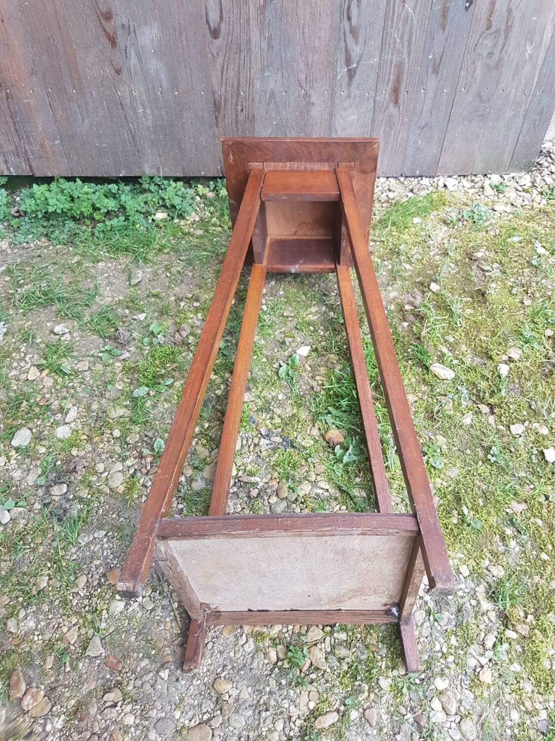 Sellette table appoint bois pieds compas vintage