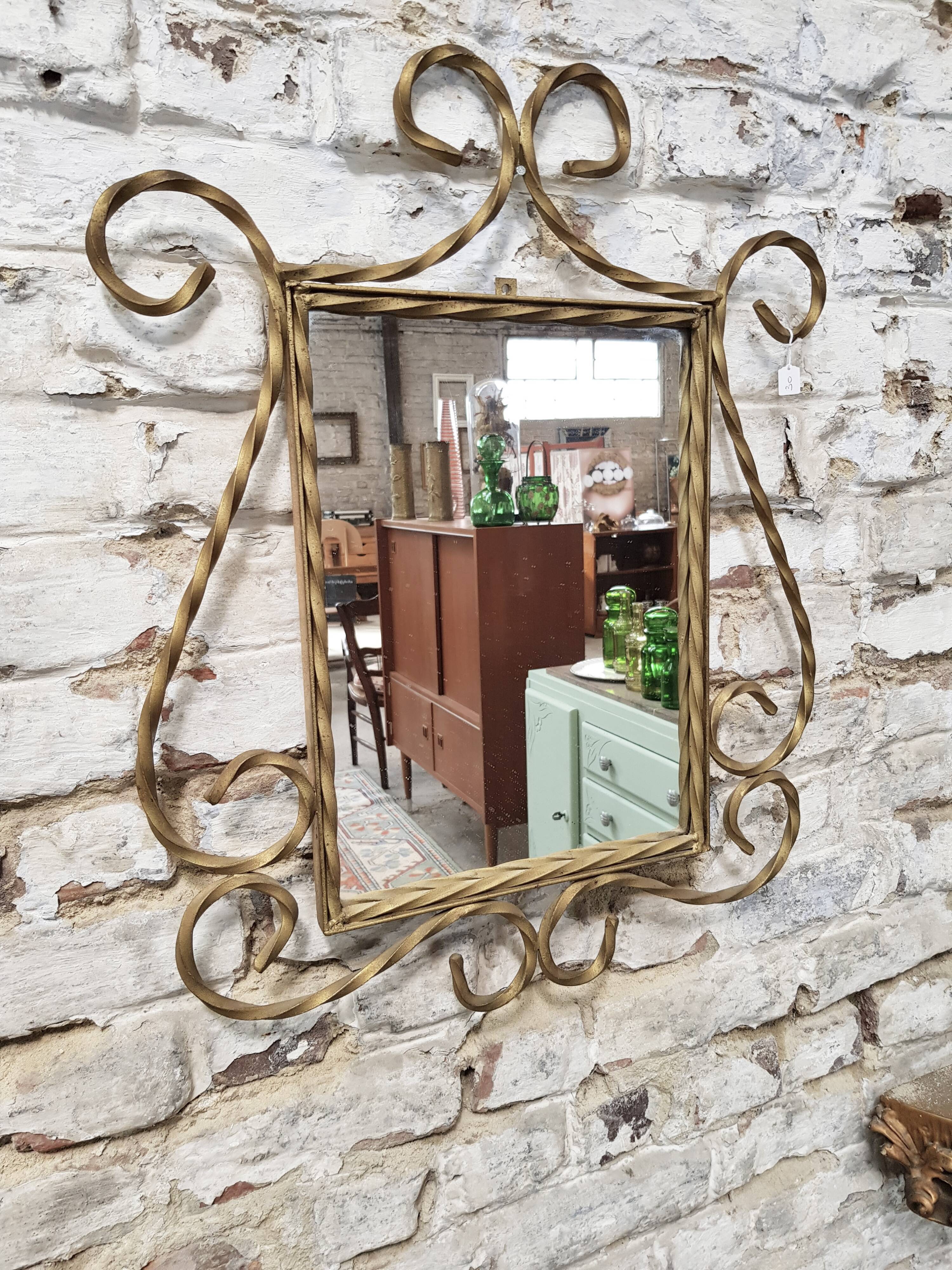 Gilded wrought iron mirror 52x64cm