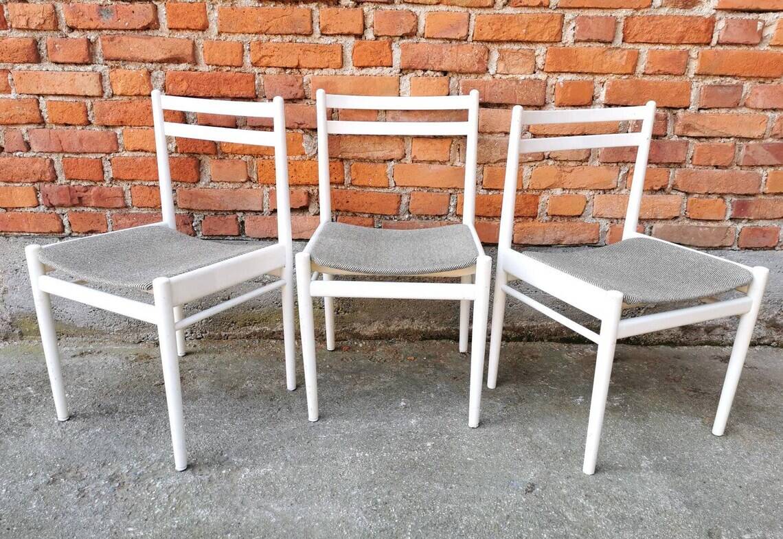 Ensemble de 3 chaises vintage stol kamnik en bois blanc : design scandinave des années 1970
