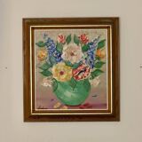 Peinture à l'huile sur panneau suédoise du milieu du siècle "Nature morte" par Gustav Adolf Lysholm - Vintage et encadrée