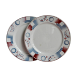 Digoin Sarreguemines, set of 2 dessert plates model Cyrnos geometric design red and blue