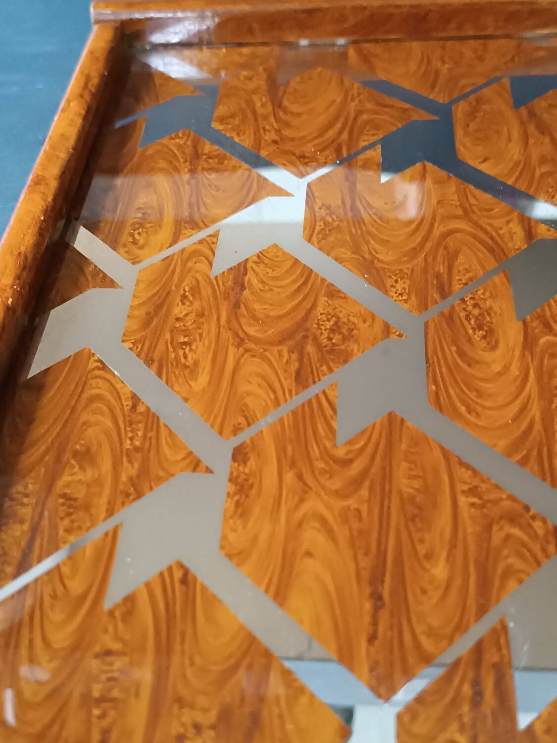 Two wooden and glass trays
