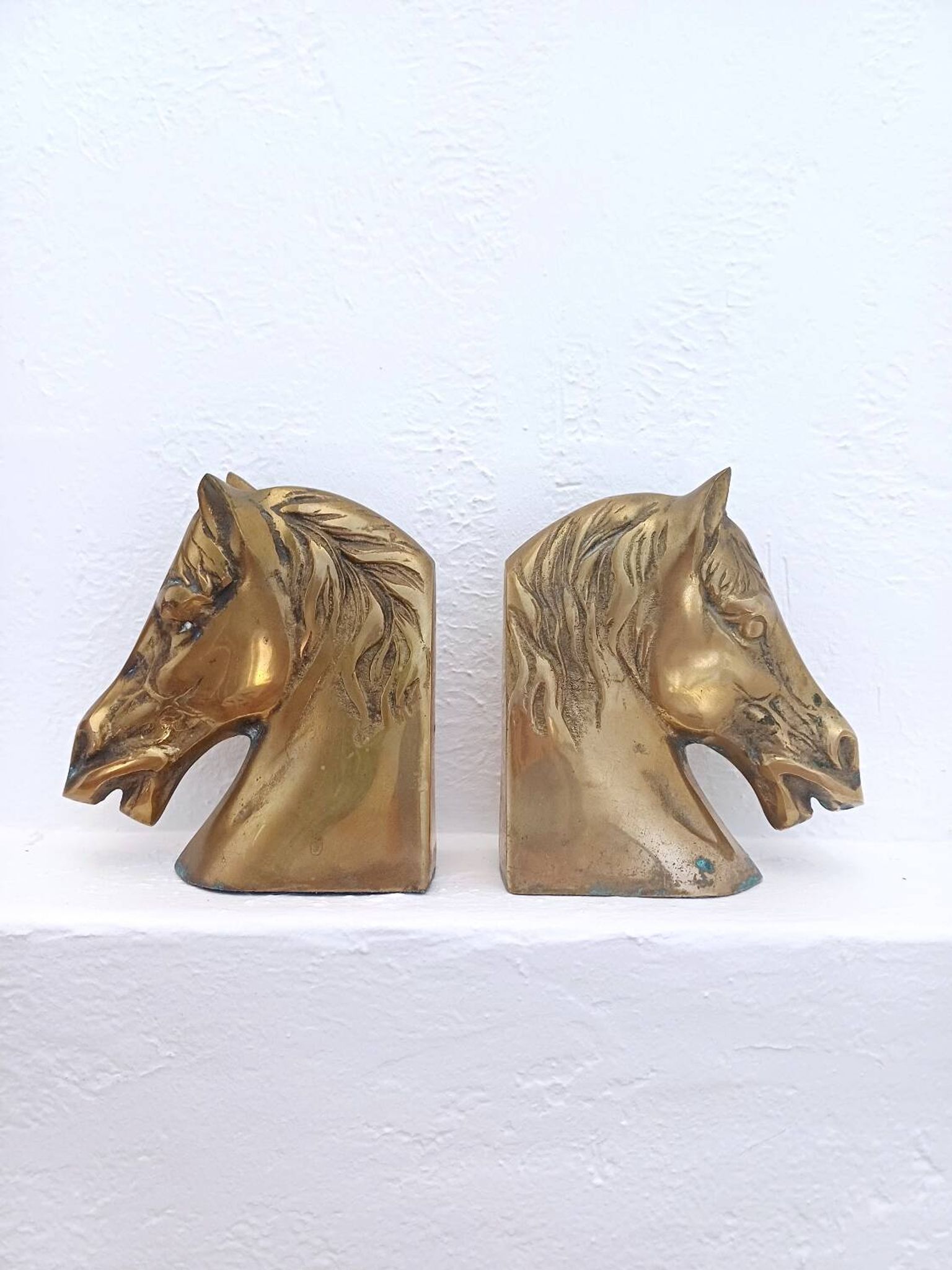 Paire de serre-livres vintage en laiton en forme de cheval