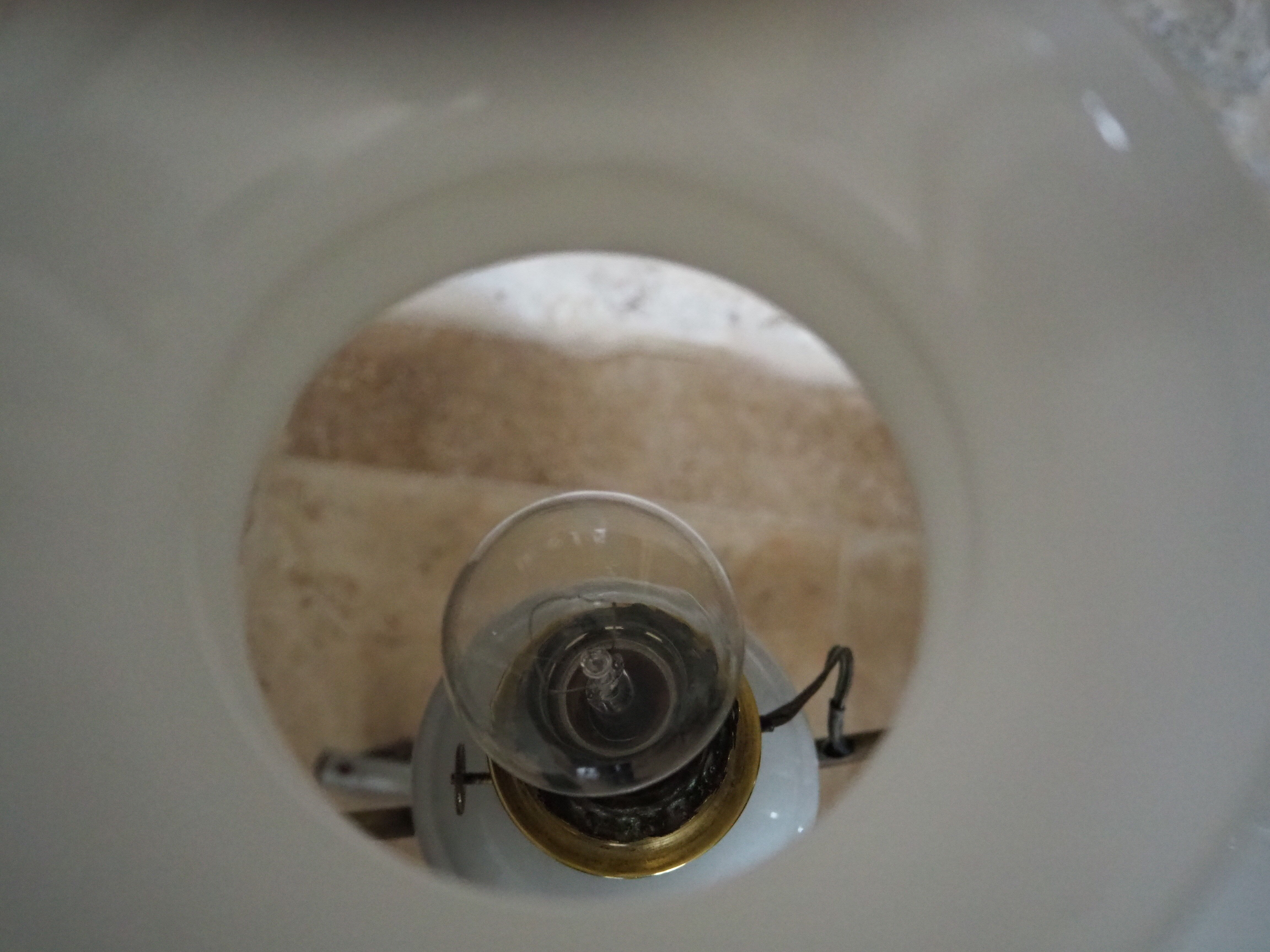 Old suspension in opaline, earthenware and brass - kerosene lamp