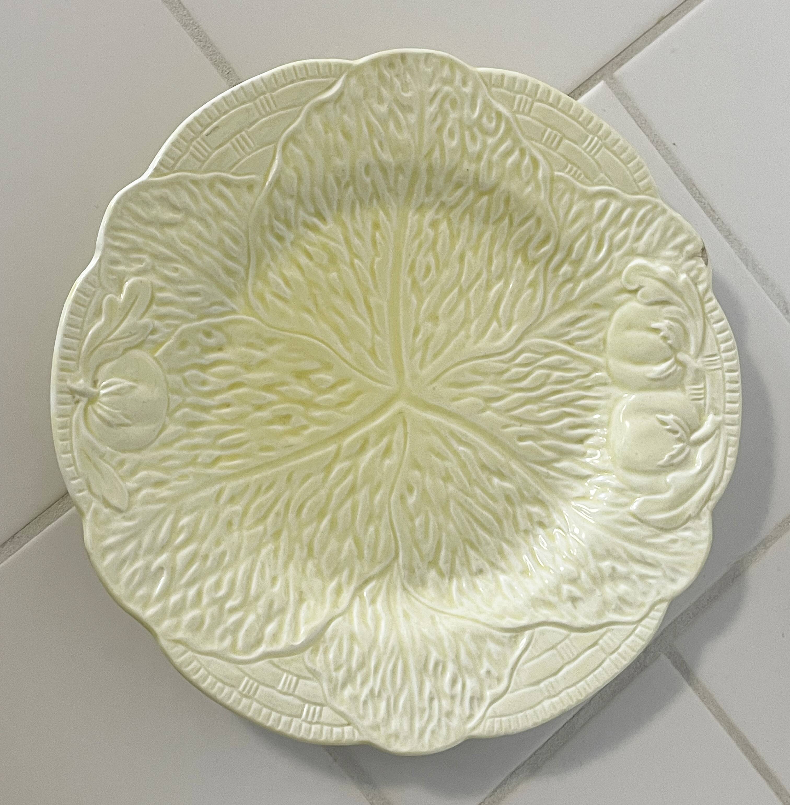 Pair of Yellow Midwinter England Majolica Dessert Plates, Cabbage Leaf