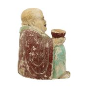 Statue en bois polychrome de Bouddha rieur XL