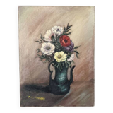 Tableau ancien, huile sur toile ,nature morte ancienne bouquet de fleurs