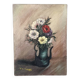 Old oil painting on canvas, old still life, bouquet of flowers