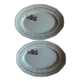 Set of 2 old oval dishes Digoin sarreguemines