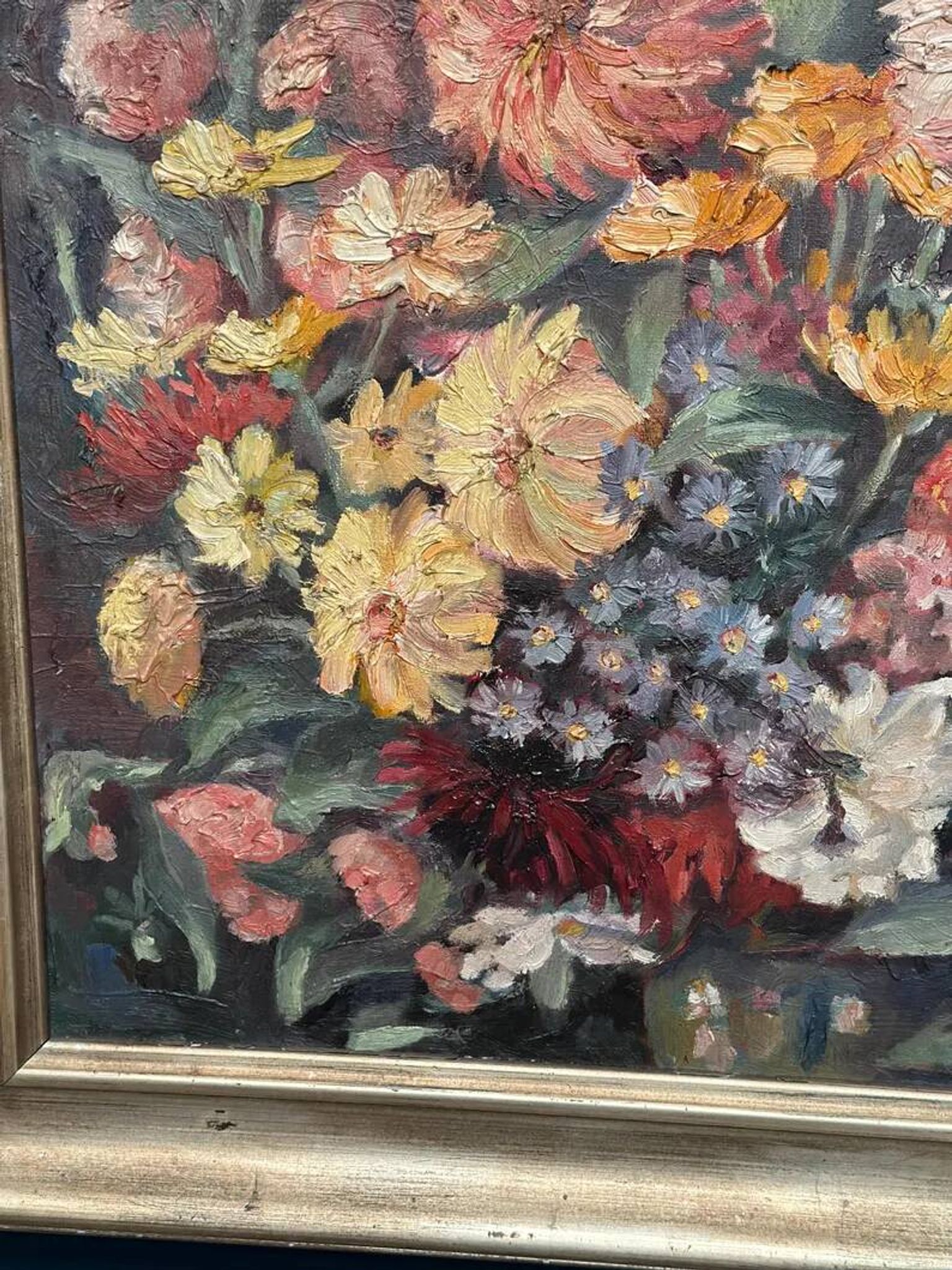 Original Still Life Oil on Canvas “Still Life with Flowers” by F. Wiegand