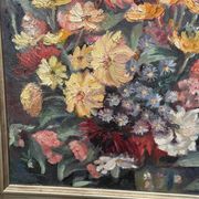 Original Still Life Oil on Canvas “Still Life with Flowers” by F. Wiegand