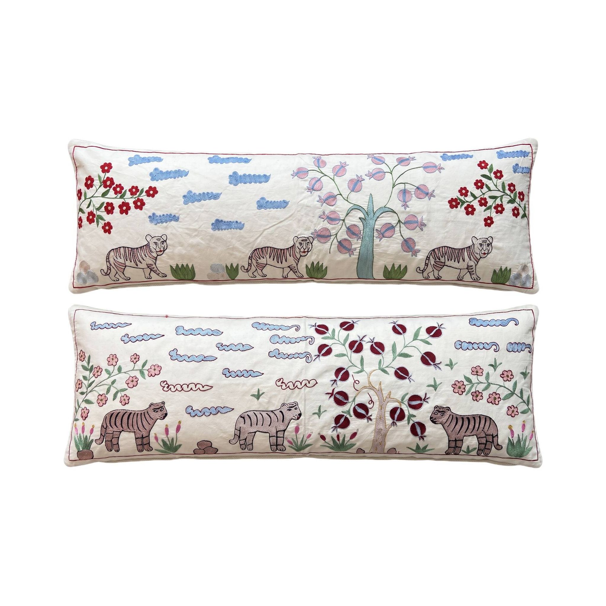 Set of 2 embroidered decorative cushion covers 47x135 cm