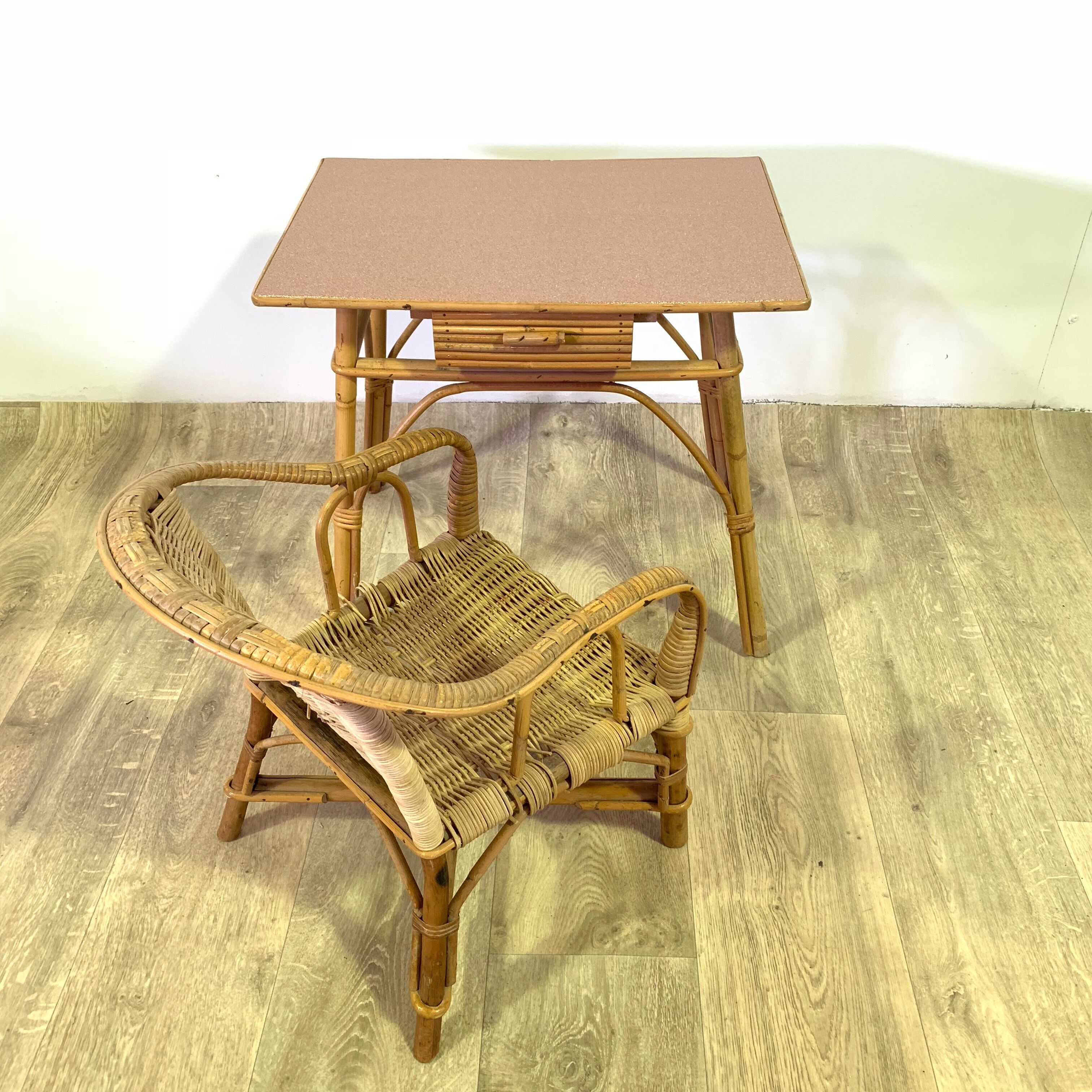 Rattan child desk and Chair