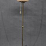 1940s Restored Brass Floor Lamp with  Glass Shade