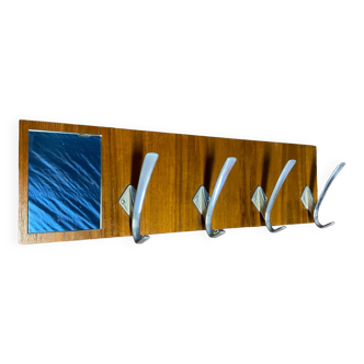 Vintage teak and aluminum coat rack