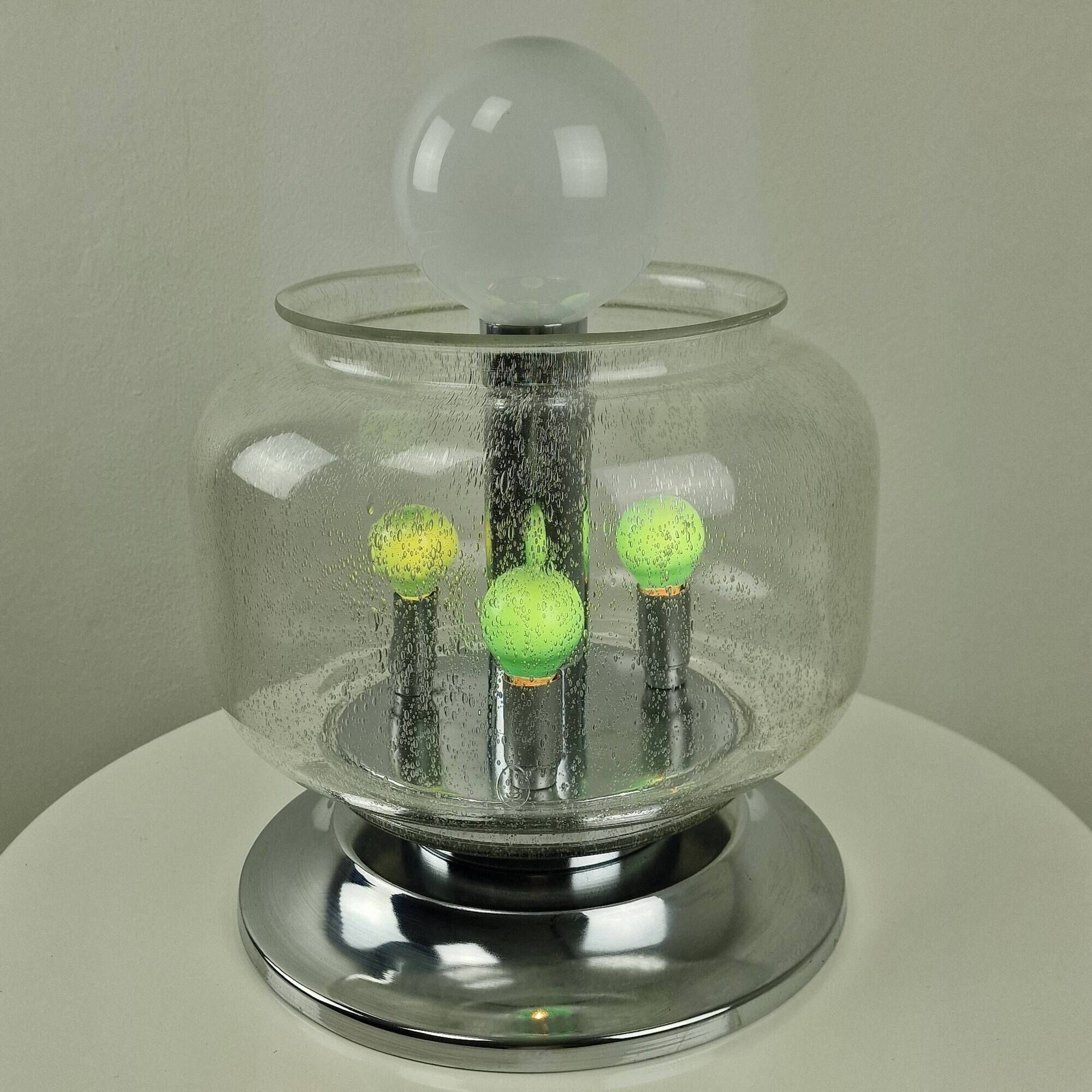 Italian Space Age Table Lamp with Effervescent Bubble Glass, 1970's