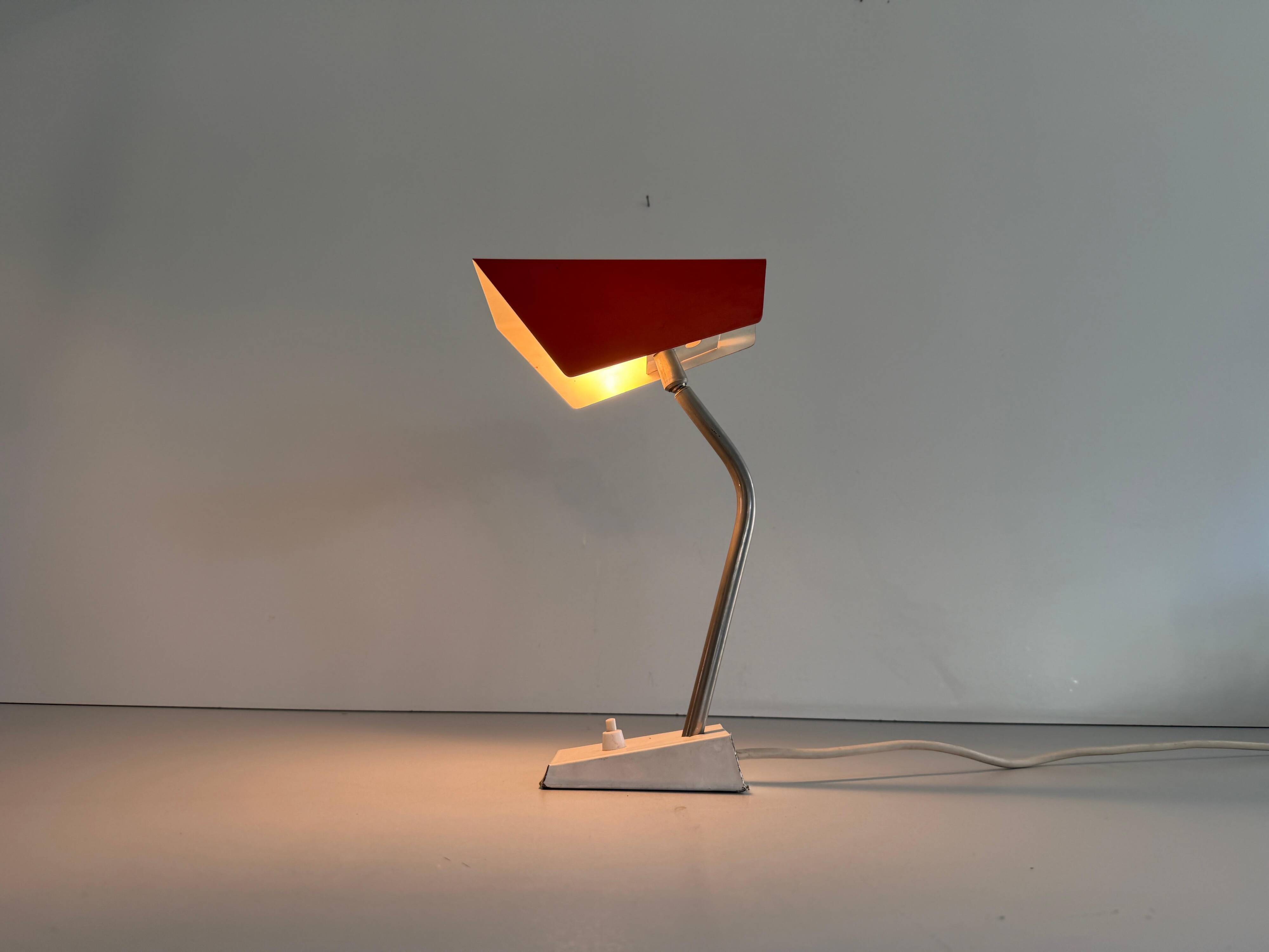 Table lamp with a red metal head, 1960, Germany