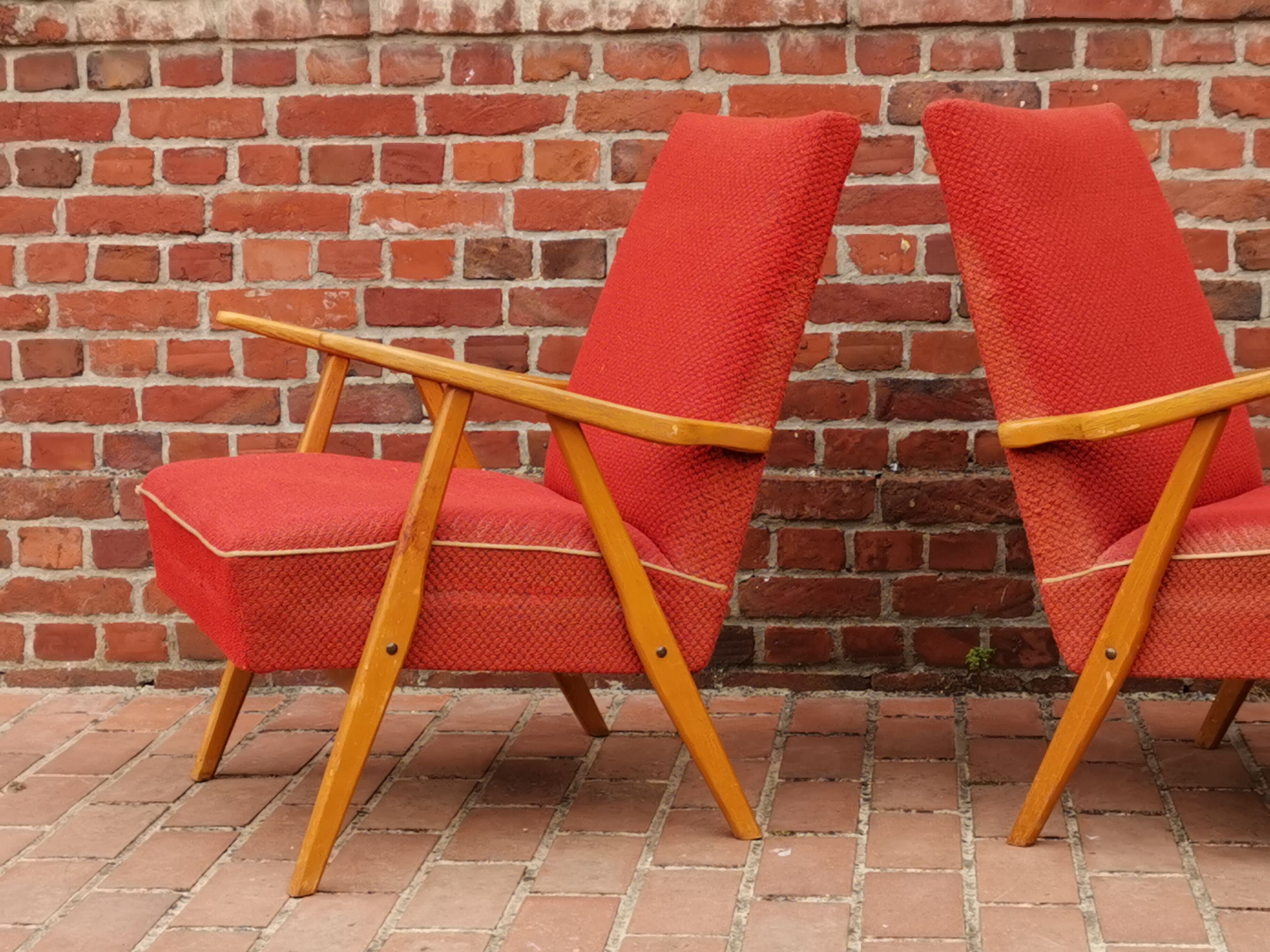 Pair of czechoslovak armchairs red compass feet annee 60