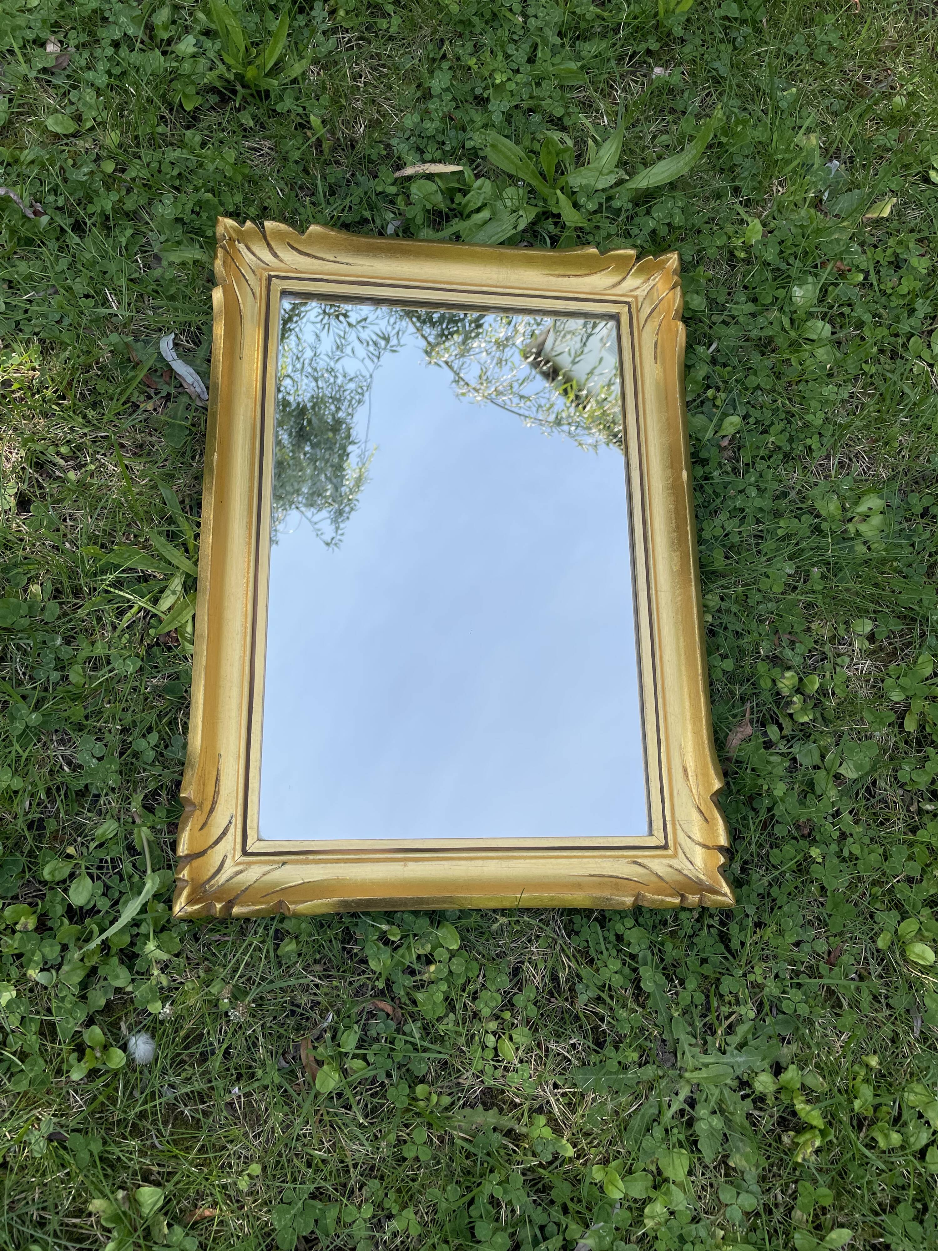 Vintage rectangular mirror in gilded wood h49 xl35