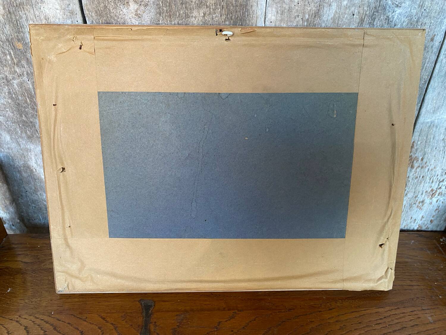 Old oil color landscape + vintage white wood frame