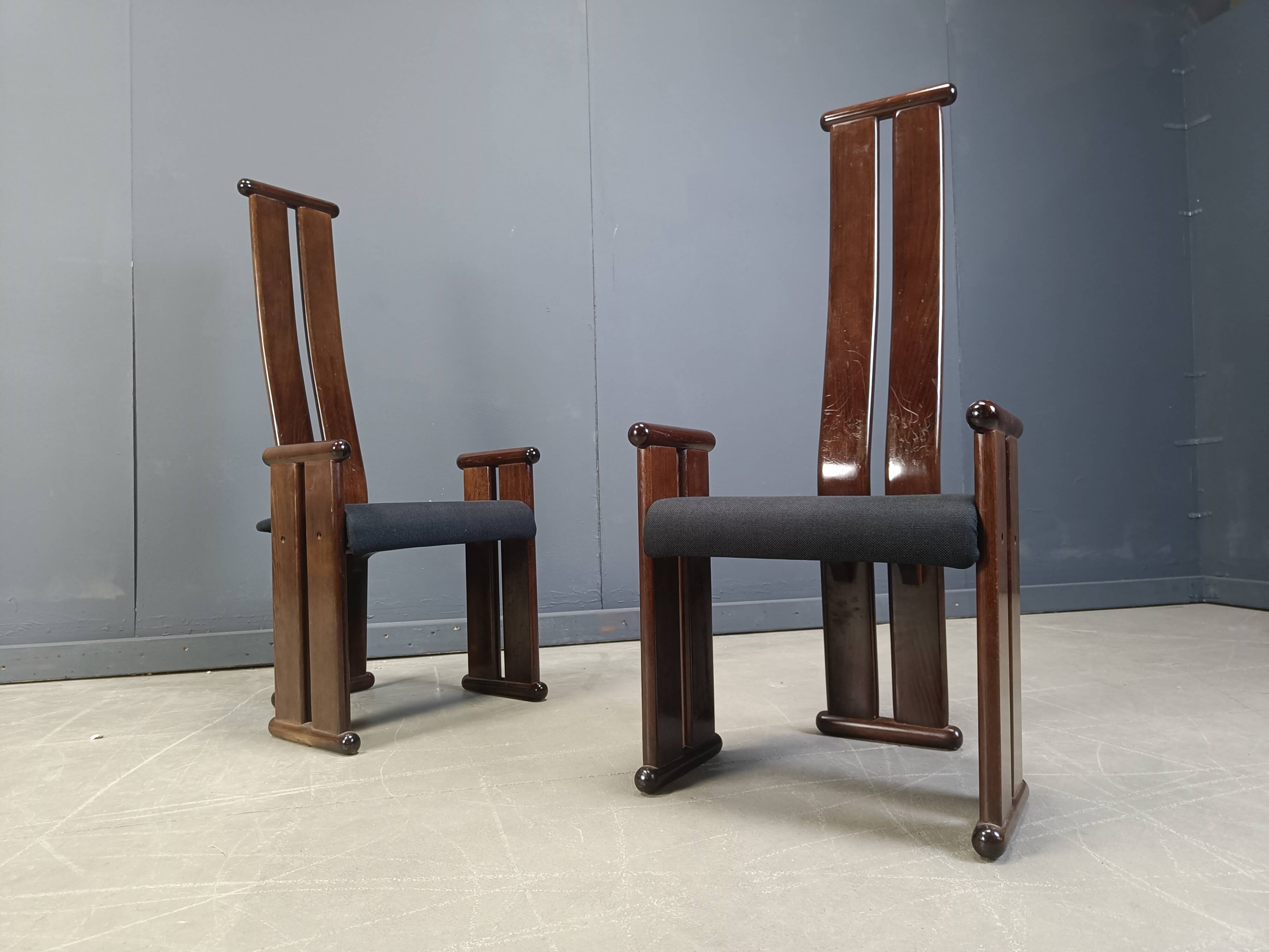Post modern high back dining chairs, set of 4, 1970s
