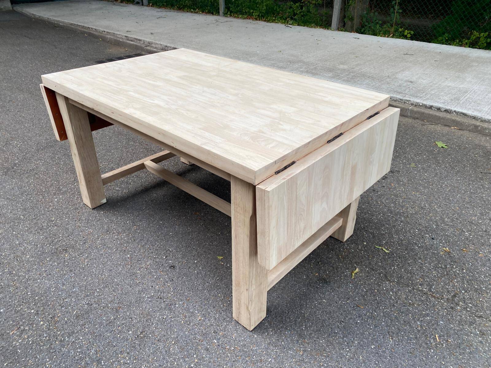 Table de ferme extensible à volets rénovée en bois massif 140-200cm