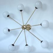 Stilnovo 1960s-style chandelier | Brass, metal and glass | 8x E14 | Vintage