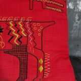 Vintage hand embroidered canvas cushion