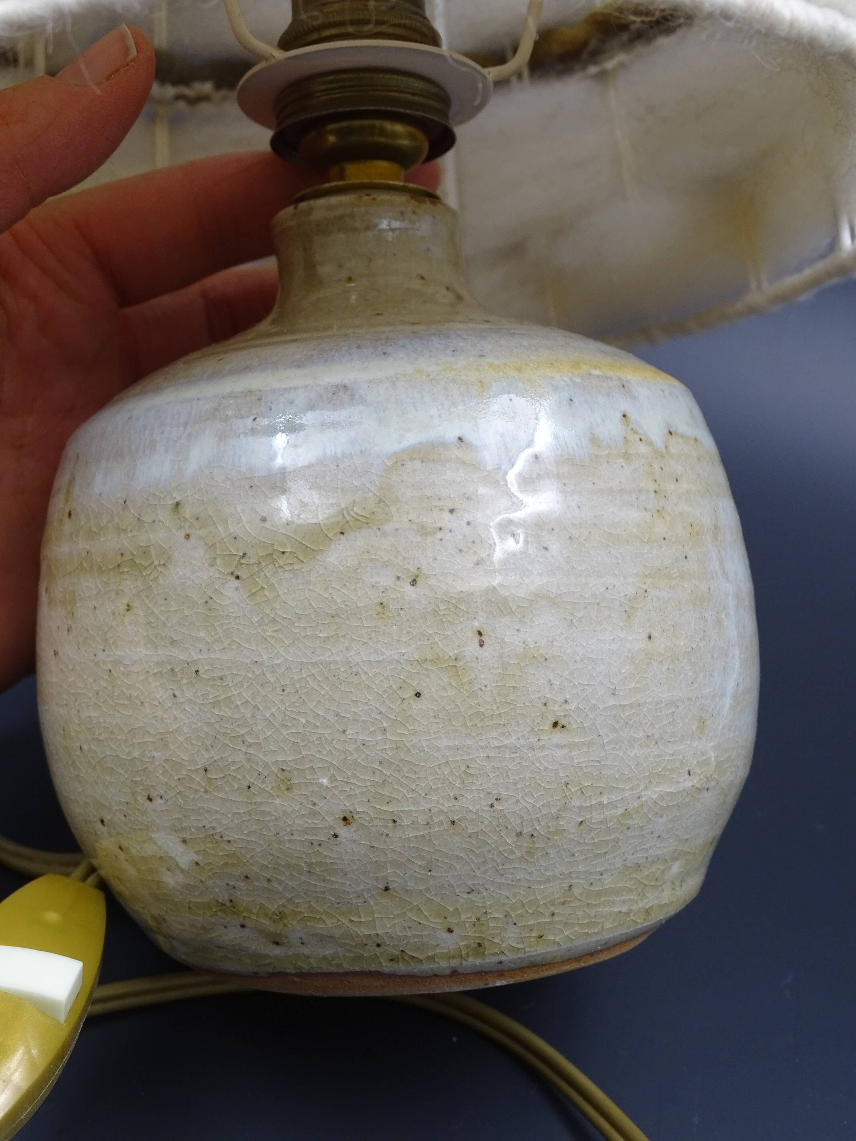 Pair of bedside lamps in stoneware and wool lampshades - Vintage around 1970