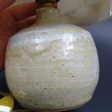 Pair of bedside lamps in stoneware and wool lampshades - Vintage around 1970