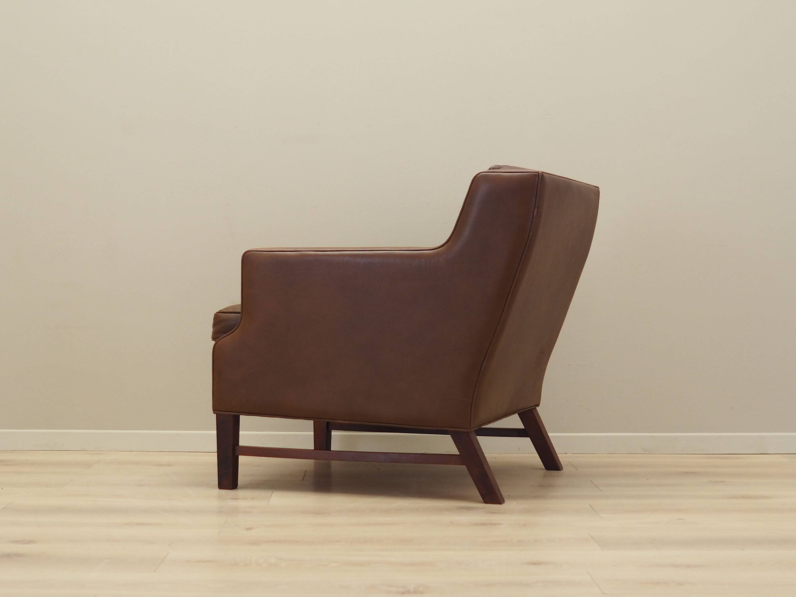 Brown leather armchair, Danish design, 1960s, production: Denmark