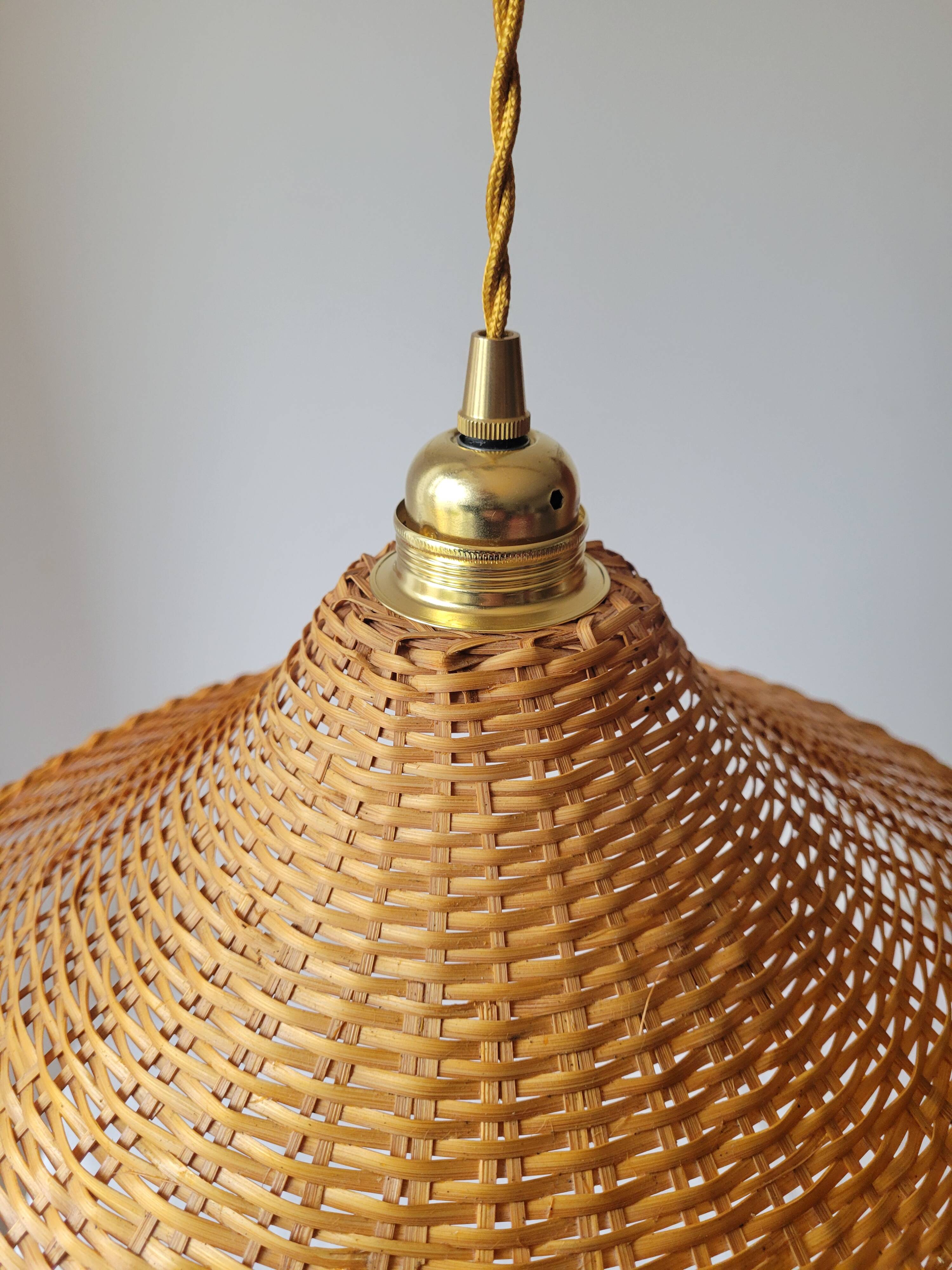 Woven wicker pendant light