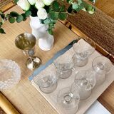 6 engraved wine glasses.