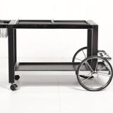 Tea trolley, black ash, chrome, vintage, modular, ca 1980