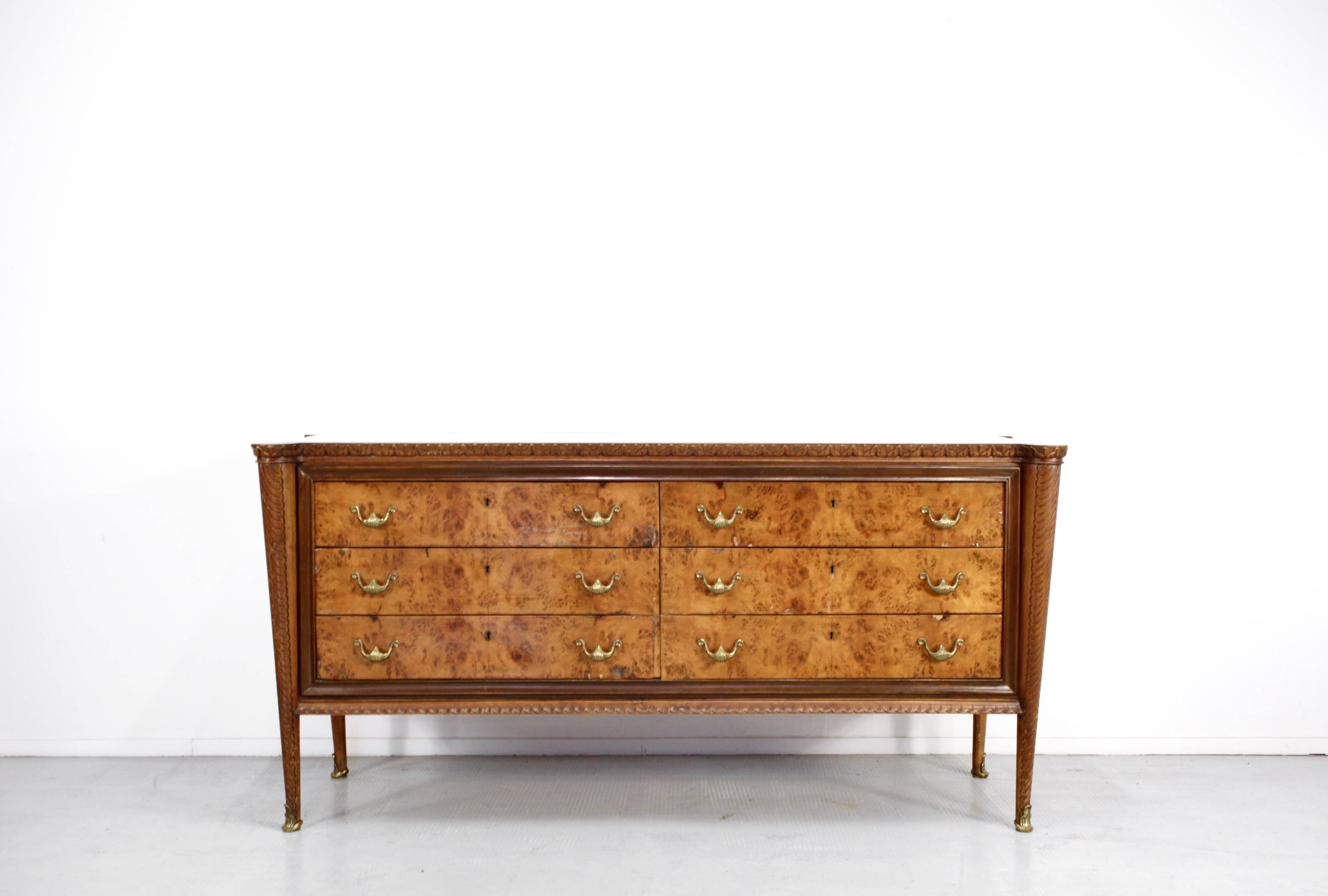 Buffet, cabinet Art Déco vintage italien en noyer foncé
