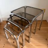 Set of 3 Roche Bobois nesting tables in smoked glass